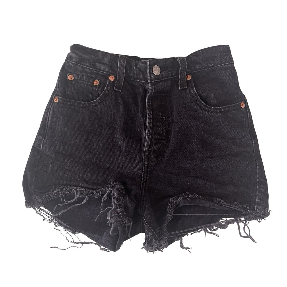 Levi's Women's Size 23 Ribcage Shorts Black Denim Jeans 99% Cotton Frayed